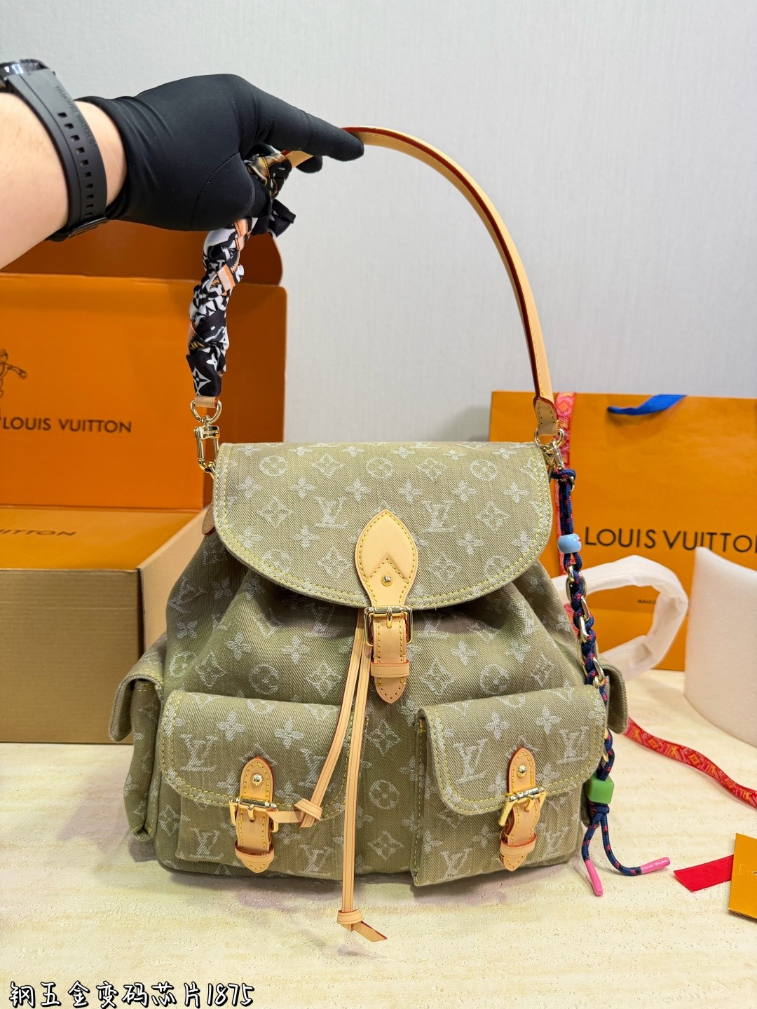 LV Denim Blue Rivet Backpack Monogram Canvas Cowhide